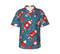 SMAZDFXX Camicie hawaiane da Uomo con Stampa di Razzi dei Cartoni Animati, Camicie da Spiaggia a Maniche Corte, Top Casual con Bottoni