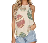 SMAZDFXX Canotta Estiva da Donna con Scollo Rotondo e Gilet Interno, Senza Maniche, per Pigiama, Domenica di Pasqua, 2XL