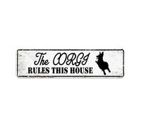 SMAZDFXX Cartelli in latta retrò The Corgi Rules This House, in alluminio, per la casa, la cucina, il giardino, le pareti, resistenti alla luce, per pub e club, 4x16 pollici