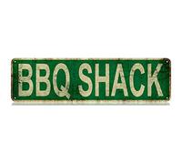 SMAZDFXX Cartello in latta sottile BBQ Shack, cartello in metallo divertente da strada, decorazione da parete per camera da letto, fattoria, casa, bar, garage, caverna dell'uomo, 4x16 pollici