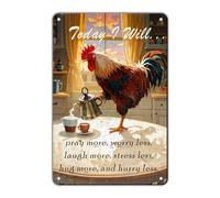SMAZDFXX Cartello in metallo vintage da fattoria, gallo, oggi farò più attenzione, preoccupati meno, poster in latta di metallo, 8x12 pollici, decorazione da parete per casa, cucina, ufficio, caffè