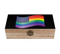 SMAZDFXX Contenitore portaoggetti in legno con coperchio incernierato per scrivania, bandiera arcobaleno gay orgogliosa degli Stati Uniti