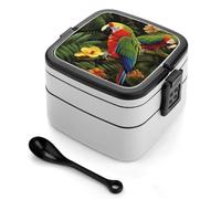 SMAZDFXX Contenitori Bento Box Tropical Parrot con cucchiai, contenitori per il pranzo portatili a doppio strato, contenitori per alimenti per lavoro, picnic e viaggi