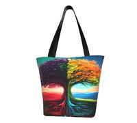 SMAZDFXX Design 1 Borsa a tracolla con albero colorato e doppio paesaggio, borsa da donna, borsa per la spesa grande da 13 pollici
