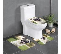 SMAZDFXX Divertente immagine di un cane carlino felice, antiscivolo, set da tre pezzi per il bagno, ad asciugatura rapida, resistente e antiscivolo, per la a e il bagno.