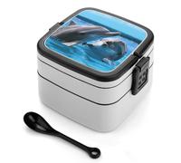 SMAZDFXX Due delfini nell'acqua Contenitori Bento Box con cucchiai Scatole per il pranzo portatili a doppio strato Contenitore per alimenti per lavoro Picnic Viaggio