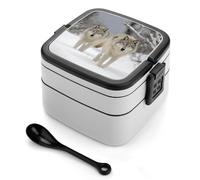 SMAZDFXX Due lupi che camminano nella neve, contenitori per bento box con cucchiai, contenitori per il pranzo portatili a doppio strato, contenitori per alimenti per lavoro, picnic e viaggi