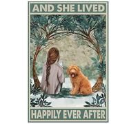 SMAZDFXX Goldendoodle Dog e lei visse per sempre felici e contenti, cartello in metallo, poster retrò vintage, decorazione da parete, 8 x 12 pollici