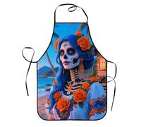 SMAZDFXX Grembiule da cucina messicano con teschio di zucchero, resistente all'olio, con 2 tasche, per cucinare in casa tutti i giorni, a tema festivo