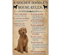 SMAZDFXX Le regole della casa di A Golden Doodle, cane per mamma di cani, cartello in metallo per cani, poster in metallo, arte murale, 8x12 pollici