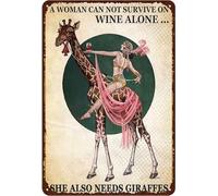 SMAZDFXX Non posso sopravvivere solo con il vino, cartello in latta con giraffe e cuore selvaggio, 8x12 pollici