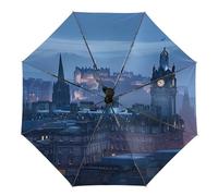 SMAZDFXX Ombrello automatico a 3 ante, antivento, da viaggio, leggero, con stampe di paesaggi della città di Edimburgo, Scozia