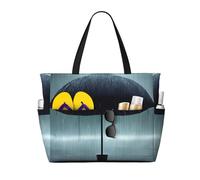 SMAZDFXX Ombrello nero sotto la pioggia. Borsa da spiaggia grande e capiente, borsa tote pieghevole, adatta per viaggi e shopping.