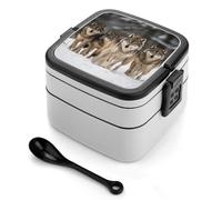 SMAZDFXX Pack of Wolves Bento Box, contenitori per il pranzo portatili per adulti di grande capacità con manico e cucchiaio per lavoro, viaggio e campeggio