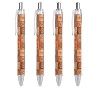 SMAZDFXX Penna a sfera retrattile stile rustico boho mandala geometrico patchwork con punta da 0,5 mm, inchiostro nero per una scrittura, confezione da 4 pezzi.