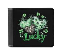 SMAZDFXX Portafoglio in pelle con stampa Lucky Leopard Heart Shamrocks per uomo, porta carte d'identità, tasca anteriore a due ante, sottile, con fermasoldi