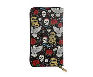 SMAZDFXX Portafoglio in pelle Cool Rock Wild Eagle con teschio e rosa rossa, personalizzato per donna, ideale come regalo di compleanno, anniversario o San Valentino. Dimensioni: 4,13 x 7,48 pollici.