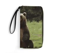 SMAZDFXX Portafoglio in pelle Hi Bear Sit on The Lawn, con cerniera, morbido e lungo, da viaggio, per donna