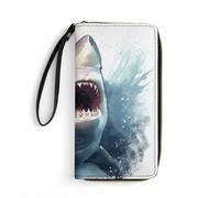SMAZDFXX Portafoglio in pelle Shark in The Sea con cerniera, morbido e lungo, da viaggio, per donna