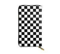 SMAZDFXX Portafoglio in pelle stampata a strisce a scacchi bianco e nero con 12 porta carte di credito e 3 fermasoldi - Pochette lunga per uomo e donna, VF7GNJE3C371