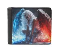 SMAZDFXX Portafoglio in pelle stampata con ali bianche e fiamme blu per uomo, con portadocumenti, tasca anteriore a due ante, sottile, fermasoldi