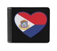 SMAZDFXX Portafoglio sottile da uomo a due ante con bandiera di Sint Maarten e cuore, in pelle PU, con 6 porta carte e fermasoldi
