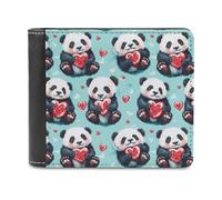 SMAZDFXX Portafoglio sottile da uomo a due ante con simpatici panda e cuori, in pelle PU, con 6 porta carte e fermasoldi