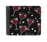 SMAZDFXX Portafoglio sottile da uomo a due ante in pelle PU con motivo a cuori e bicchieri da champagne, con 6 porta carte e fermasoldi