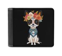 SMAZDFXX Portafoglio sottile da uomo a due ante in pelle PU con motivo Day of the Dead Dog Chihuahua con 6 porta carte e fermasoldi