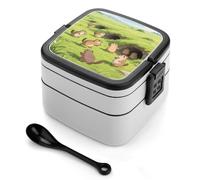 SMAZDFXX s Outside The Caves Bento Box Lunch Box a doppio strato per adulti con cucchiaio e manico Bento Box monoblocco a prova di perdite per lavoro, picnic e viaggi