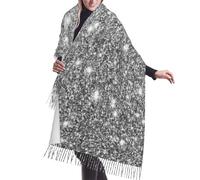 SMAZDFXX Sciarpa con frange in cashmere e glitter argento, sciarpe in seta autunnali e invernali per viaggi, feste e decorazioni