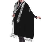 SMAZDFXX Sciarpa con frange in cashmere nero e gocce di glitter argento, sciarpe in seta autunnali e invernali per viaggi, feste e decorazioni.
