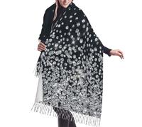 SMAZDFXX Sciarpa con frange in cashmere scintillanti, con diamanti e glitter argento nero, sciarpe in seta autunnali e invernali per viaggi, feste e decorazioni