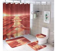 SMAZDFXX Set da bagno con griglia industriale color carbone, 4 pezzi, tenda da a con 12 ganci, tappetino da bagno, tappetino a forma di U, tappeto ovale per coperchio del water