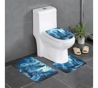SMAZDFXX Set di 3 tappeti da bagno, set di tappeti da bagno Wolf Full Moon Mysterious Blue Nature, tappetino da bagno antiscivolo in flanella da 24"X16" con tappetino sagomato a U e copriwater