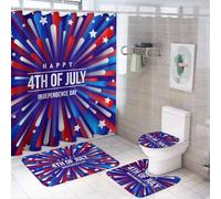 SMAZDFXX Set di 4 tende da a con bandiera USA, tende da a per il giorno dell'indipendenza del 4 luglio con 12 ganci, tappeto antiscivolo rustico per il bagno, copriwater, 72 x 72 pollici. Set da bagn
