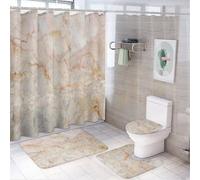 SMAZDFXX Set di 4 tende da a con motivo a minareto in marmo, con tappeti per l'arredo del bagno, tenda da a marrone sabbia arancione con 12 ganci, 72x72 pollici