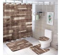 SMAZDFXX Set di 4 tende da a con pannelli in legno testurizzato, motivo cottage, con tappetini antiscivolo, copriwater e tappetino da bagno, set di decorazioni per il bagno, 182,9 x 182,9 cm