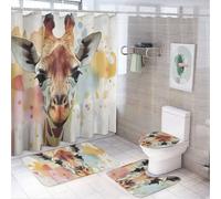 SMAZDFXX Set di 4 tende da a - Set da bagno in stile retrò con tenda da a e tappeti, set di accessori da bagno con vetrate colorate, tappeti da bagno, copriwater, tappetino per WC