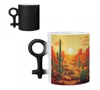 SMAZDFXX Set di tazze da caffè Cactus al tramonto per coppie, con design a effetto termotrasferibile, in ceramica, perfette per anniversari e San Valentino.