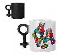 SMAZDFXX Set di tazze da caffè colorate con pattini a rotelle, ideali per coppie, con design che si rivela a caldo, in ceramica, perfette per un romantico anniversario o San Valentino.