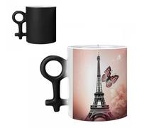SMAZDFXX Set di tazze da caffè con Torre di Parigi e farfalla, ideali per coppie, con design a effetto termotrasferibile. Tazze in ceramica perfette per un romantico anniversario o San Valentino.