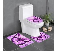 SMAZDFXX Set di tre pezzi antiscivolo per il bagno con motivo a farfalla viola, ad asciugatura rapida, resistente e antiscivolo, per la a e il bagno.
