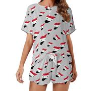 SMAZDFXX Set Pigiama da Donna a Maniche Corte con Bandiera e Mappa della Siria, Composto da Due Pezzi: Pantaloncini e Maglietta.