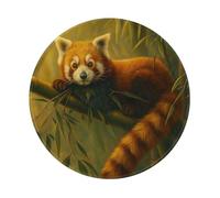 SMAZDFXX Tappetino per mouse antiscivolo rotondo con stampa di un panda rosso appoggiato su una base di bambù, bordi cuciti, in gomma, 20 cm (8 pollici).
