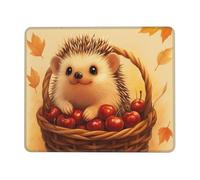 SMAZDFXX Tappetino per mouse con simpatico riccio e ciliegia in autunno, antiscivolo, impermeabile, con bordi cuciti, in gomma, 21 x 26 cm.