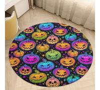 SMAZDFXX Tappeto rotondo colorato con stelle e teste di zucca per Halloween, in velluto corallo, antiscivolo, per bagno, soggiorno, camera da letto, cucina, 80 * 80 cm