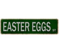 SMAZDFXX Targa in metallo retrò con scritta Easter Eggs St, in alluminio, per casa, camera da letto, giardino, parete, soggiorno, esterno, pub, club, 4x16 pollici