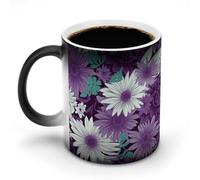 SMAZDFXX Tazza da caffè in ceramica con motivo floreale viola e bianco, sensibile al calore, che cambia colore, tazze da tè personalizzate per tutti i giorni