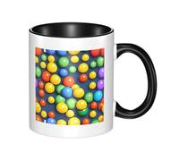 SMAZDFXX Tazza nera in ceramica stampata con palline colorate e manico curvo, adatta per l'ufficio e per bere tutti i giorni.